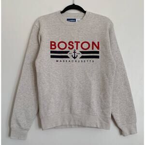 Light Grey Boston Massachusetts Graphic Fleece Sweatshirt XS